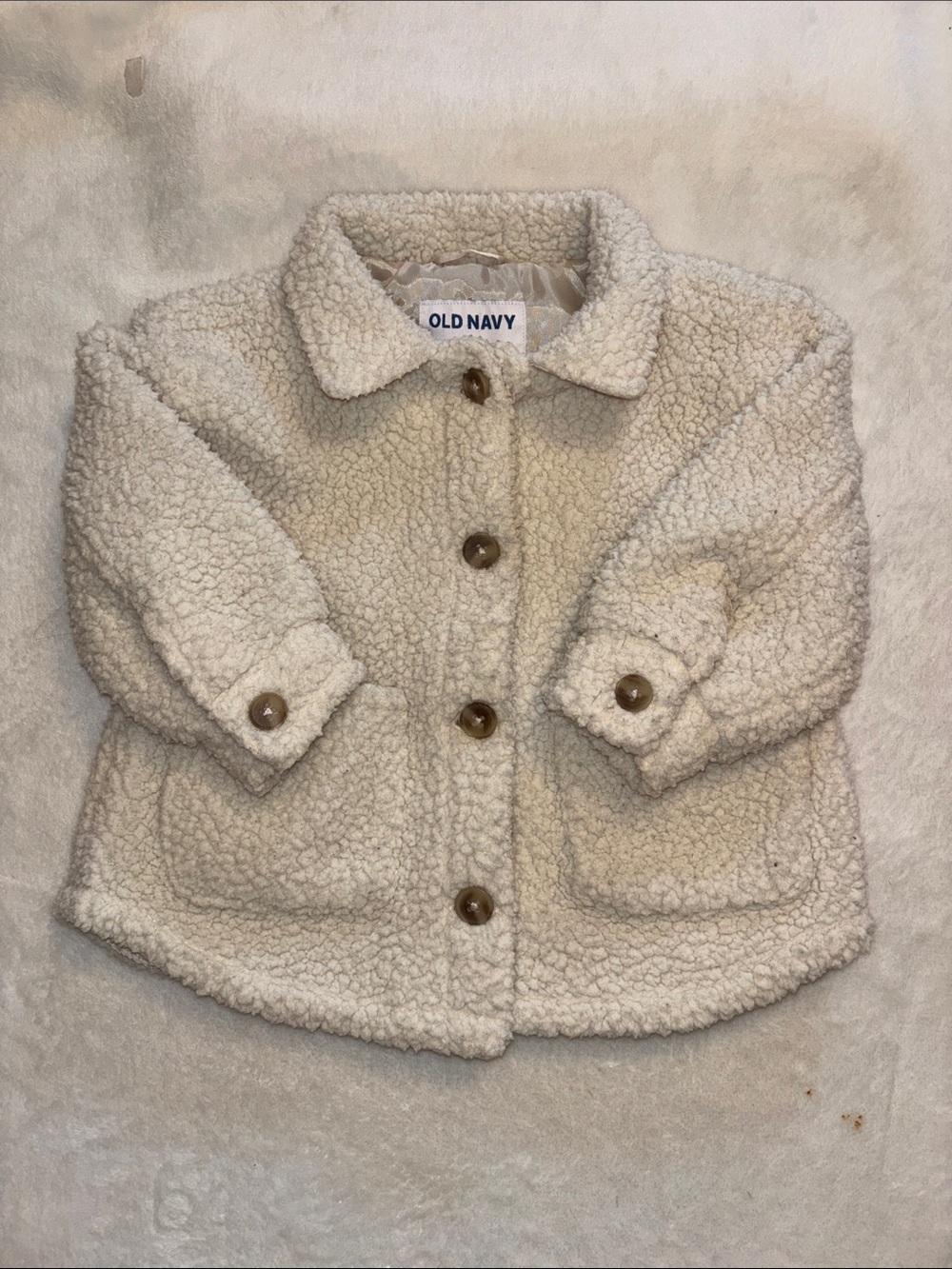 Old Navy Cream Sherpa Button-Front Jacket for Kids 18-24 month